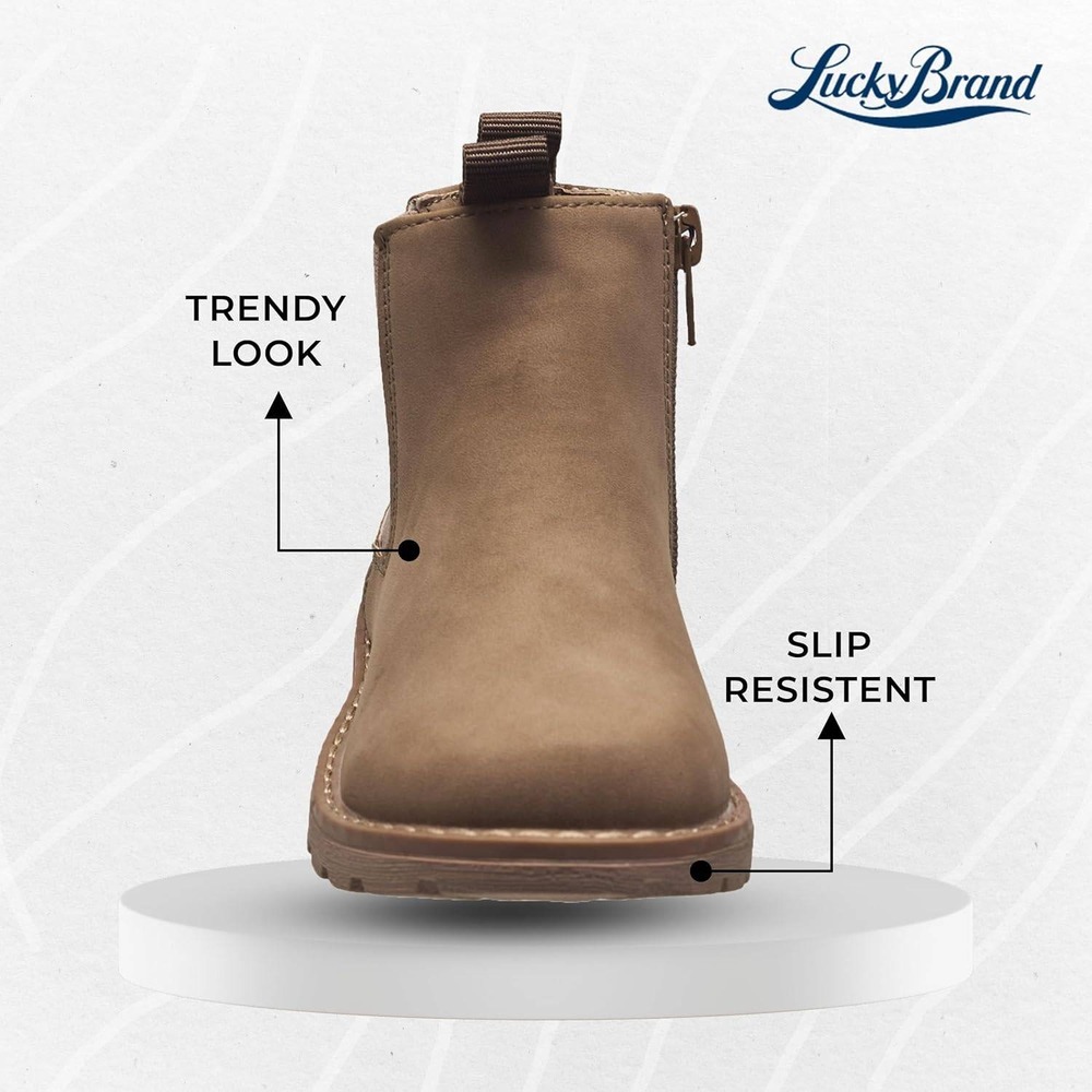 Lucky Brand Kids Basel Chelsea Ankle Boots Tan Brown Side Zip Lug Sole Size 11 - Picture 12 of 16